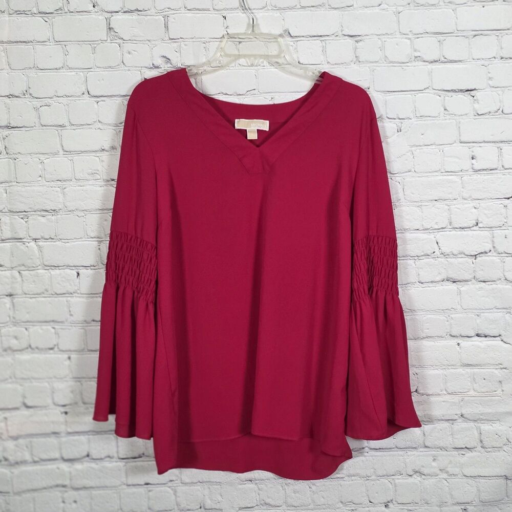 Michael‎ Kors Medium Raspberry V-Neck Bell Sleeve Blouse
